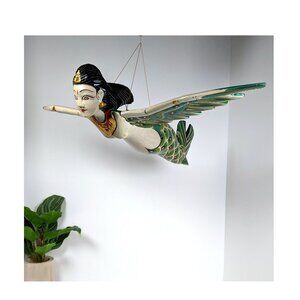 Flying Winged Dewi Sri Goddess Mobile Spirit Chaser Carved Wood Bali Art Vintage